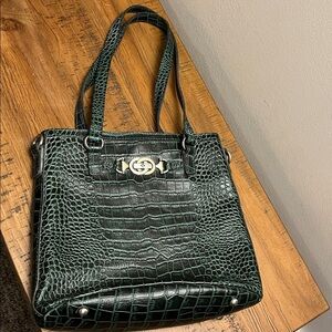 Patricia Nash Green Croco Lundy Leather Convertible Crossbody Tote 10th Ann